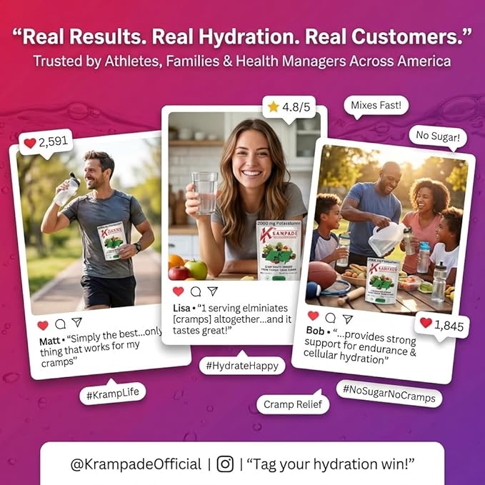 Krampade High Potassium Electrolytes Powder Zero Sugar Fruit Punch 4180mg Electrolytes 2000mg Potassium Cramp Relief &amp Prevention Cellular Hydration Better Endurance &amp Recovery Keto 50