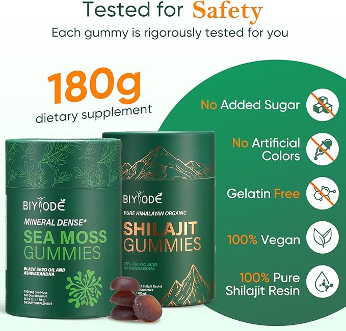 Bundle of Himalayan shilajit &amp sea Moss Gummies – 3000 mg shilajit sea Moss 1600mg ksm 66 ashwagandha no Added Sugar lab Tested 75%+ fulvic Acid 92+ Minerals All One Supplement(1 Package).