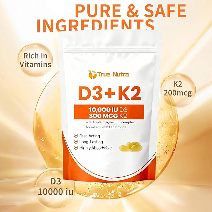 D3 K2Vitamin D3 K2 10000 IU Magnesium Supplement Non-GMO Gluten-FreeEnhance Energy300 Coconut Oil Softgels (1PCS)