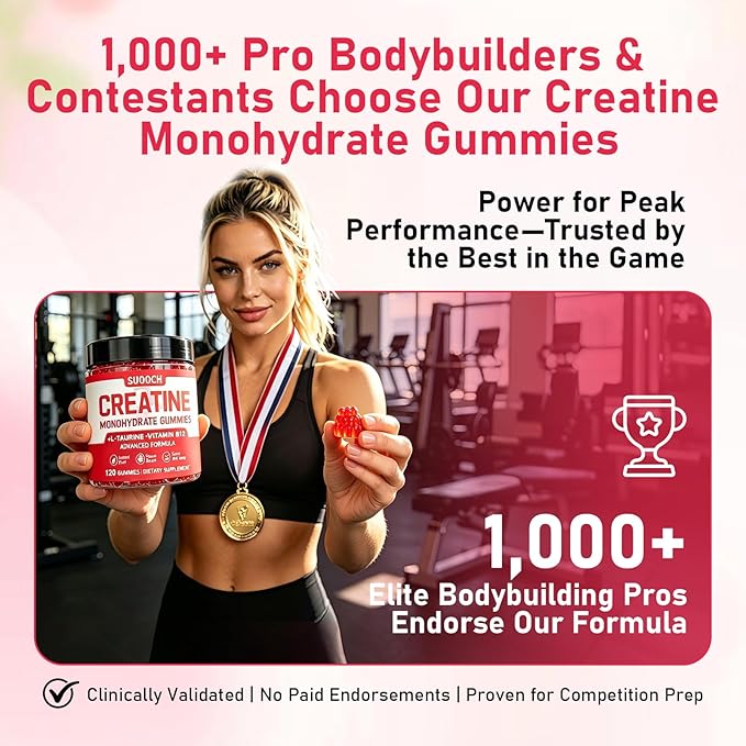 Creatine Gummies for Women Sugar Free &amp Vegan Gummies Creatine for Women Strawberry Flavor Creatine Monohydrate Gummies for Exercise Fitness Training Work &amp Travel 120 Gummies
