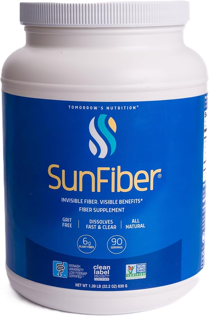 Tomorrow's Nutrition Sunfiber Prebiotic Fiber Supplement for Digestive Health Low FODMAP Gluten-Free Unflavored 90 Servings