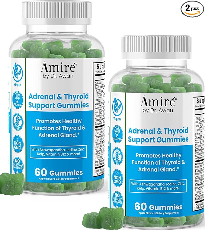 Amire by Dr. Awan Thyroid Support Gummies Promotes Healthy Function of Thyroid Kelp Selenium &amp Ashwagandha to Improve Energy Immunity Metabolism 120ct 60day Supply