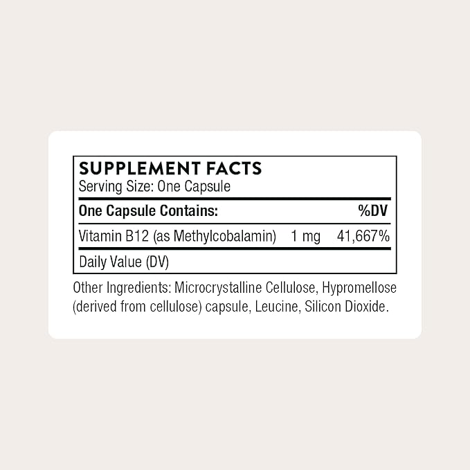 THORNE - Vitamin B12 - as Methylcobalamin - Supports Heart &amp Nerve Health Blood Cell Function Restful Sleep &amp Methylation* - Third-Party Certified - Gluten Dairy &amp Soy-Free - 60 Capsule