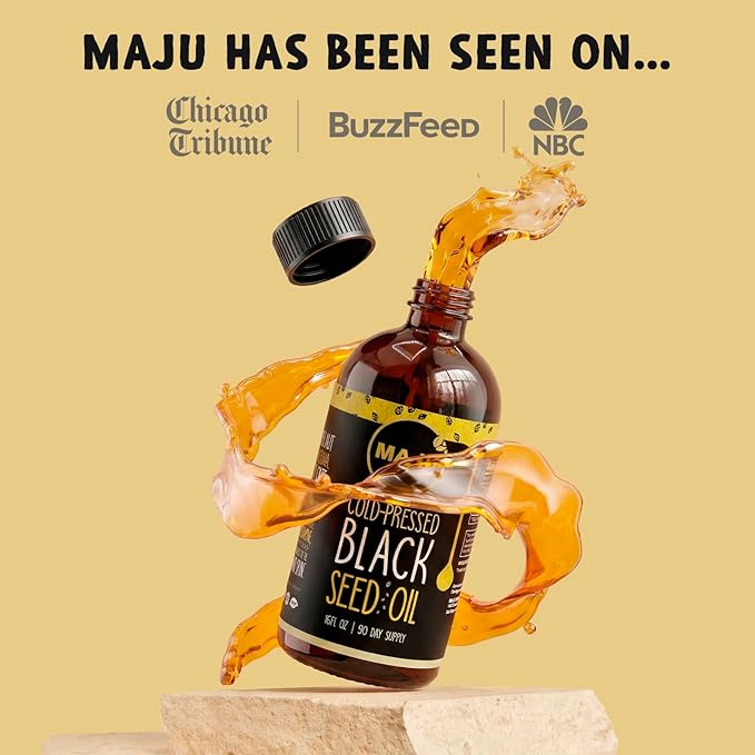 MAJU's Black Seed Oil 16oz: 3X Thymoquinone Cold Pressed 100% Turkish Black Cumin Nigella Sativa Seed Oil (Better Than Organic) Non-GMO 100% Liquid Pure Blackseed Glass Bottle