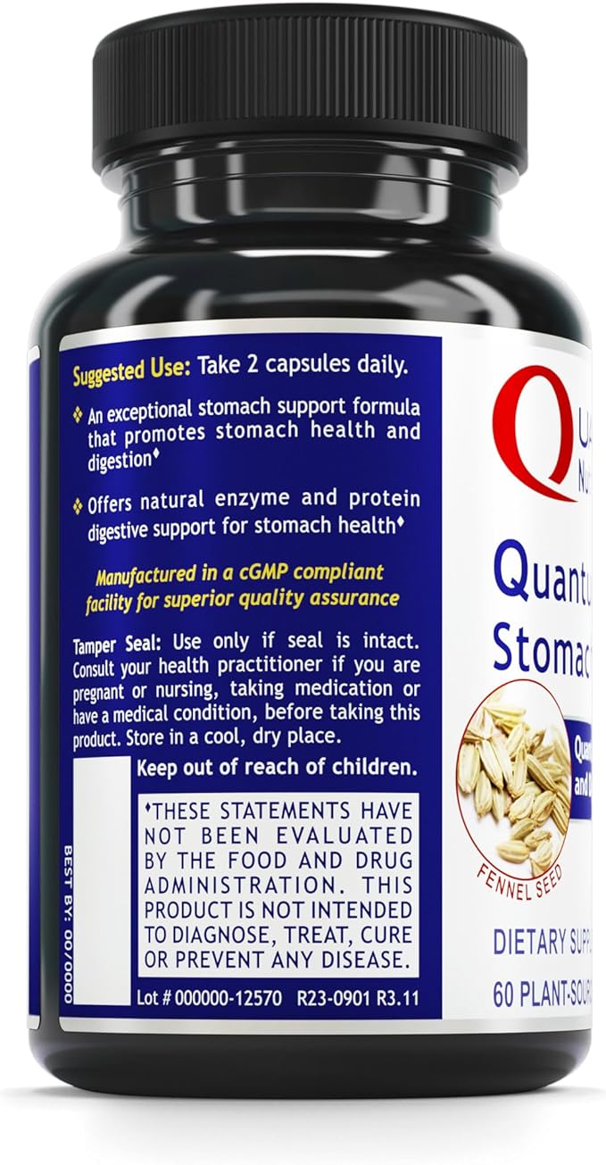 QNL Quantum Stomach Support - Digestive Enzymes for Women &amp Men - Organic Digestion Supplement - Vegan Bromelain Nutritional Supplement - 60 Plant-Source Caps