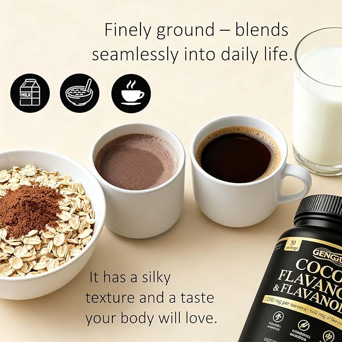 High Flavanol Cocoa Powder Supplement with 1200mg Flavanols &amp Flavonoids (600mg Epicatechin) for Heart Health Nitric Oxide Support &amp Energy 10X More Flavanols Than Regular Cocoa Powder (01)
