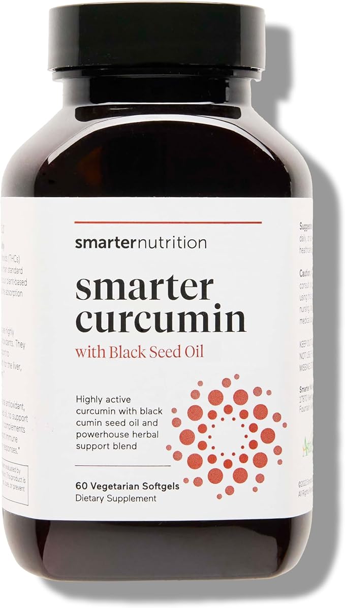 SMARTERNUTRITION Curcumin Softgels - Vegan High Absorption 400 mg Turmeric Supplement + Black Seed Oil &amp Ginger - 95% Tetrahydrocurcuminoids Non-GMO USA Manufactured - 60 Ct[30 Servings]