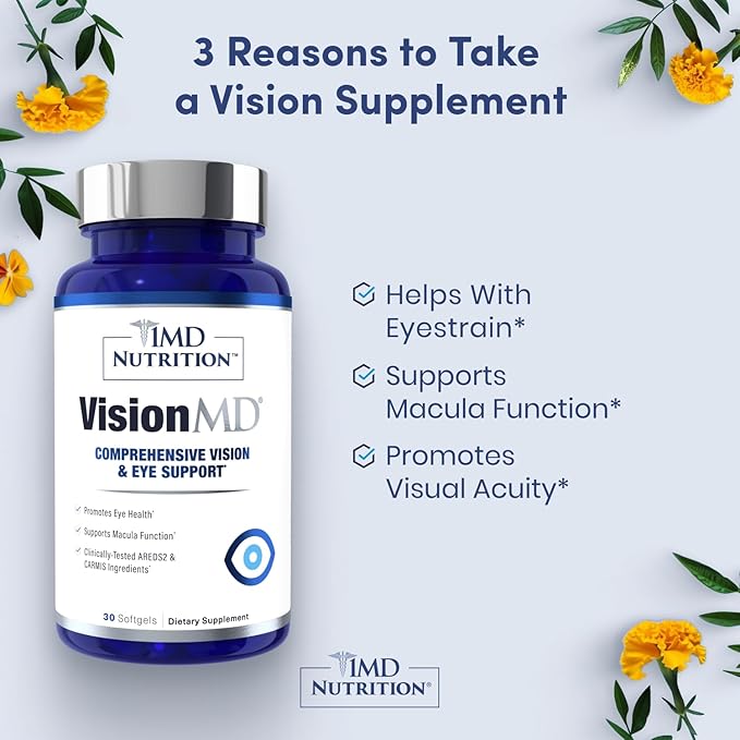 1MD Nutrition MoveMD &amp VisionMD Joint Support &amp Eye Care - Collagen Hyaluronic Acid Astaxanthin OptiLut Lutein Zeaxanthin