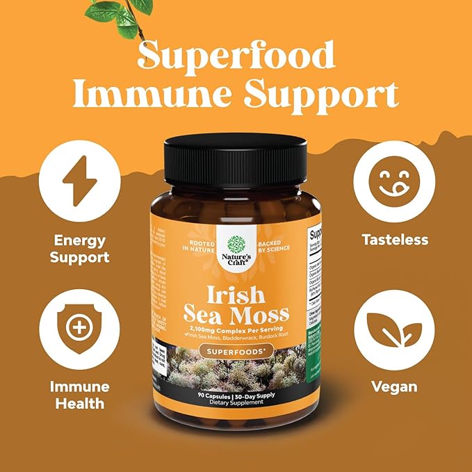 Bundle of Herbal Thyroid Support for Weight Loss and Organic Irish Sea Moss Capsules - Advanced Metabolism Booster Energy - with Burdock Root Superfood Blend for Immune Support