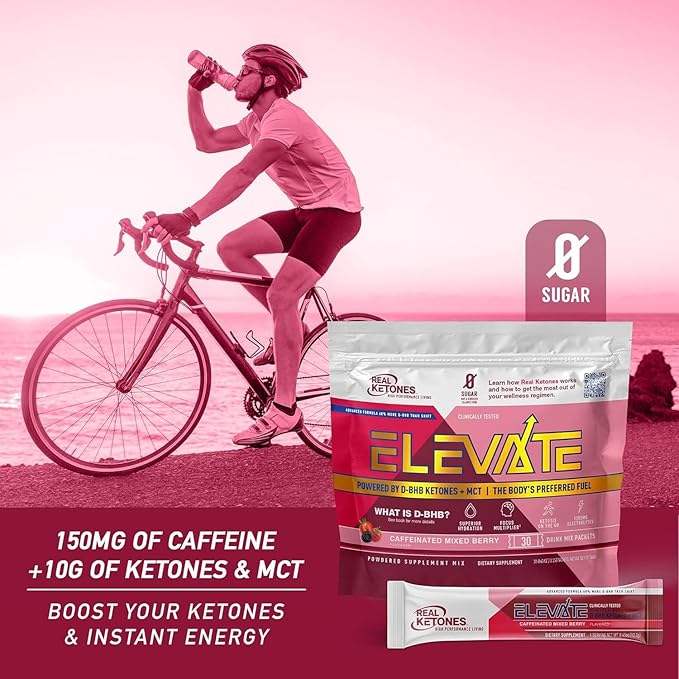 Real Ketones MCT &amp BHB Exogenous Ketones Drink Mix Packets Elevate Keto Electrolytes Powder Packets No Sugar with 4 Main Electrolytes Plus Hydrating Proprietary Keto BHB (30 Pack Mixed Berry)