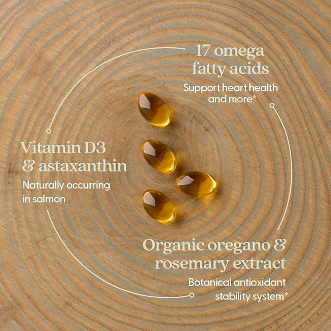 New Chapter Wholemega Fish Oil Supplement Tiny Capsules 2000mg per Serving Clinically Proven Wild Alaskan Salmon Oil with Omega-3 + Vitamin D3 + Astaxanthin 500mg Each - 90 Count