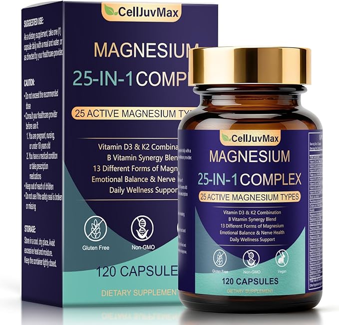 Magnesium 25-in-1 Complex Supplement – 700mg High Absorption Magnesium Glycinate Citrate Malate &amp Taurate Blend for Muscle Nerve Sleep Support – 120 Vegan Capsules for Women &amp Men (1)