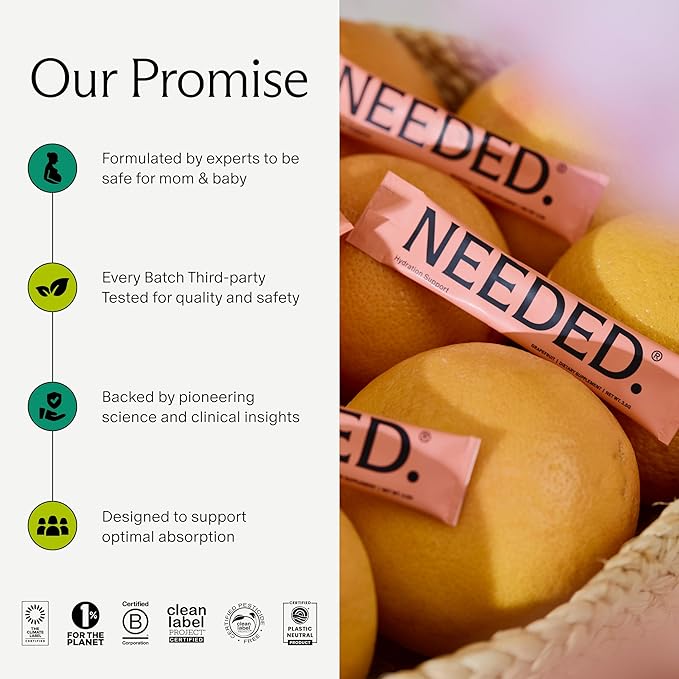 Needed. Hydration Support with Electrolytes &amp Trace Minerals – Electrolytes for Pregnancy &amp During Lactation - 30 Hydration Packets Lightly Sweetened with Real Fruit Grapefruit