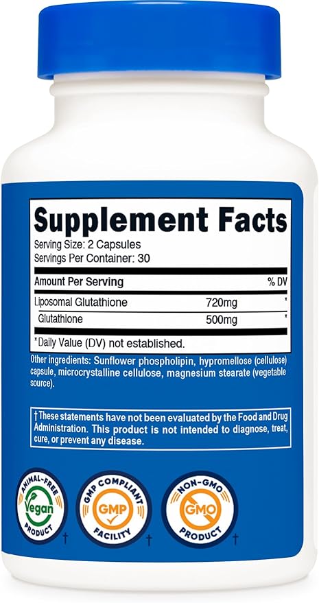 Nutricost Liposomal Glutathione Supplement 60 Capsules 720 mg Per Serving - Vegan GMO-Free 30 Servings