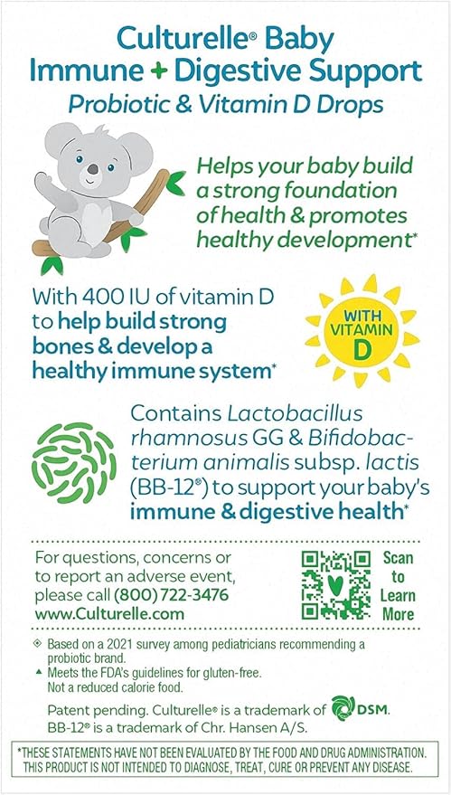 Culturelle Pro Strength Daily Probiotic Capsules Probiotics for Men &amp Women 60 Count 2 months + Culturelle Baby Immune &amp Digestive Support Probiotic + Vitamin D Drops 0-12 Months 30 Day Sup