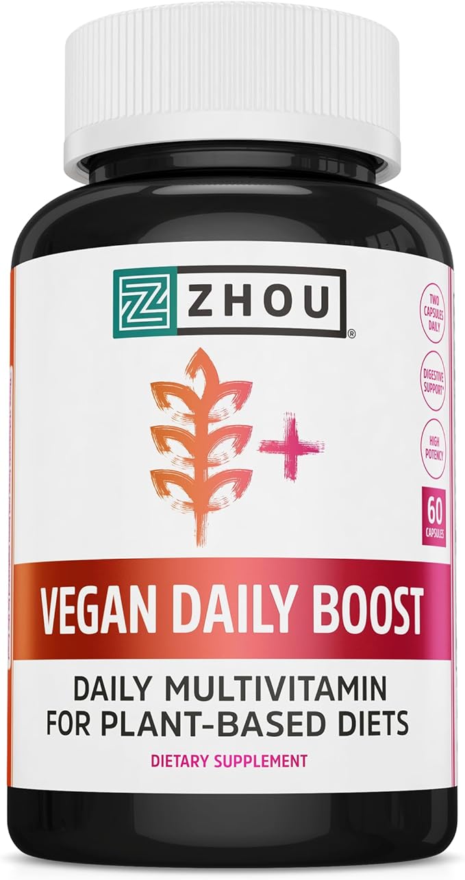 Zhou Vegan Multivitamin for Women &amp Men Daily Vegan Supplement Essential Multi Vitamin with Iron &amp Zinc for Energy Vitality Immune Support &amp Whole Body Health - 60 Veg Caps