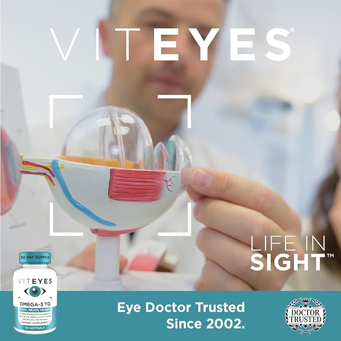 Viteyes Omega-3 TG Supports Eye &amp Heart Health Natural Triglyceride Fish Oil Formula Clear 60 Count