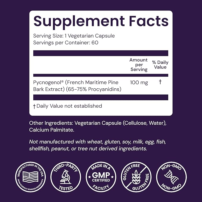 Healthy Origins Pycnogenol 100 mg (Nature's Super Antioxidant Non-GMO Gluten Free Cardiovascular Support) 60 Veggie Caps