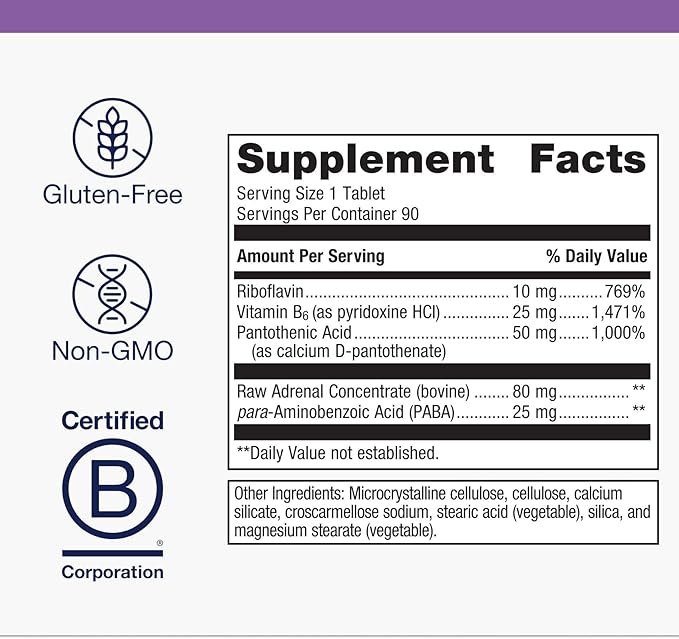 Metagenics Adrenogen - Adrenal Health with Raw Adrenal Concentrate B Vitamins &amp PABA Supplement - Supports Hormone Balance Energy &amp Nervous System Function* - Non-GMO Gluten-Free - 90 Table