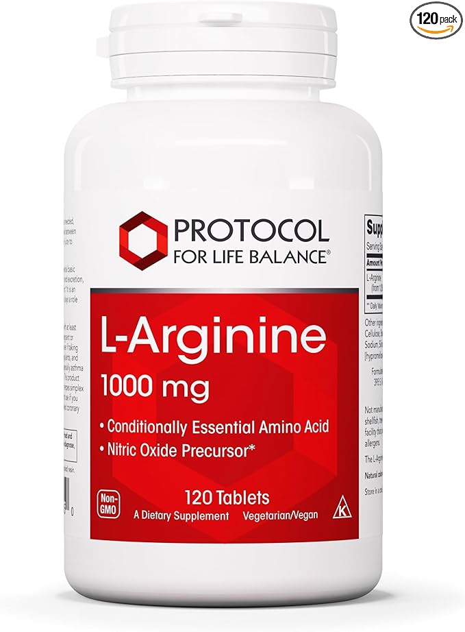 PROTOCOL FOR LIFE BALANCE L-Arginine 1000mg - Amino Acid - Urea Detox - Protein Protection - 120 Veg Caps