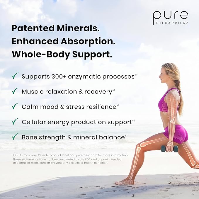 Pure TheraPro Rx Optimum Magnesium Lysinate Glycinate &amp Di-Magnesium Malate Made in USA | 4 Month Supply | Chelated for Maximum Absorption Supports Bone Health &amp Energy 240 Count