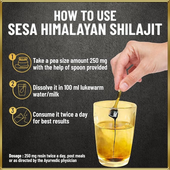 sesa Himalayan Shilajit Resin 100% Ayurvedic 50 Servings of 400mg Helps Boost Strength 85+ Trace Minerals Endurance &amp Immunity 70%+ Fulvic Acid Contains Lab Certificate