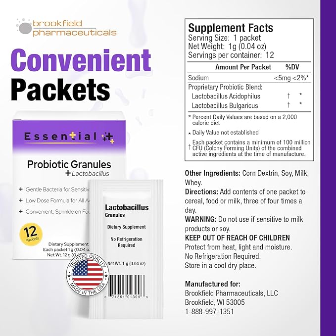 Lactobacillus Probiotics for Women and Men 12 Packets with Lactobacillus Acidophilus &amp Bulgaricus Probiotic Dietary Supplements Granules for Daily Gut Support Digestive Health &amp Internal Bal