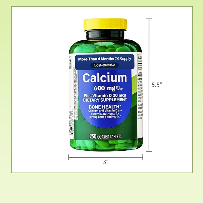 Spring Valley Calcium Plus Vitamin D Tablets Dietary Supplement Bone Health VIT D 20 mcg 600 mg 250 Count + Exclusive VitaMax Vitamin Guide (2 Items)