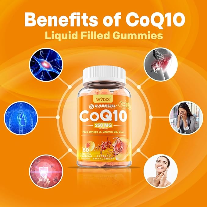 Sugar-Free CoQ10-250mg / 500mg Filled Gummies - Plus Omega-3 EPA + DHA B3 &amp Zinc - Ultra Co Q-10 Supplements for Hear-t Health Cellular Energy Antioxidant Support Up to 60 Day Supply Vegan 6