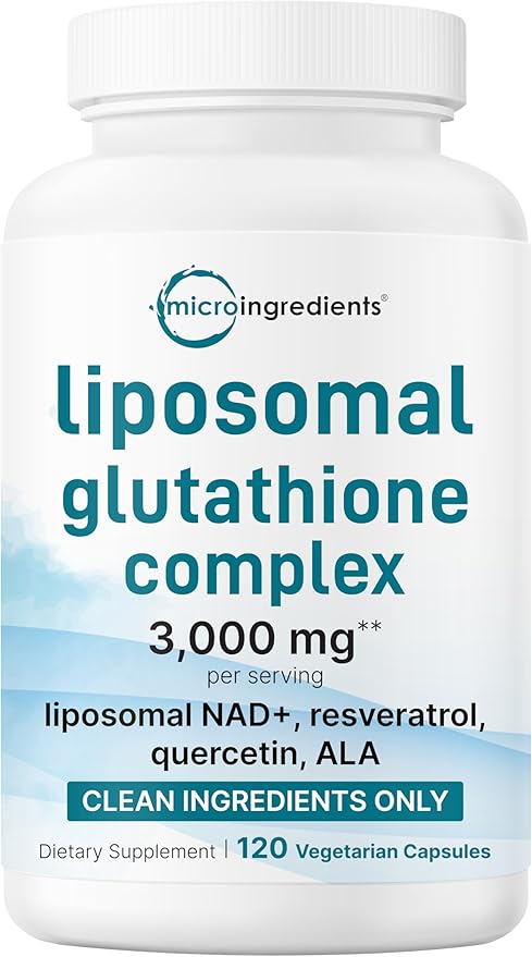 Micro Ingredients Liposomal Reduced Glutathione Complex 3000mg - 8‑in‑1 Advanced Glutathione Supplement with NAD Resveratrol Quercetin Alpha Lipoic Acid &amp Vitamin C - 120 Vegetarian Caps