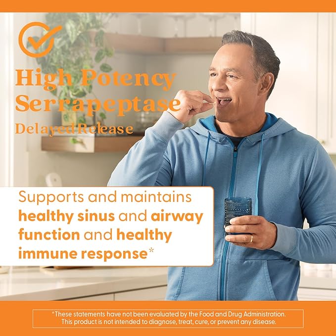 Doctor's Best Serrapeptase Supplement for Men &amp Women - Proteolytic Enzyme for Sinus &amp Immune Health Support 120000 SPU per Veggie Capsule High Potency Formula Non-GMO Vegan - 270 Veg Cap