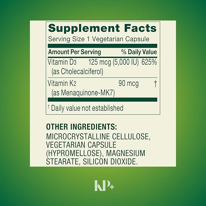 KP+ Vitamin K2 + D3 | Bone &amp Immune Health | Gluten Free | 90 Vegetarian Capsules | Pack of 1