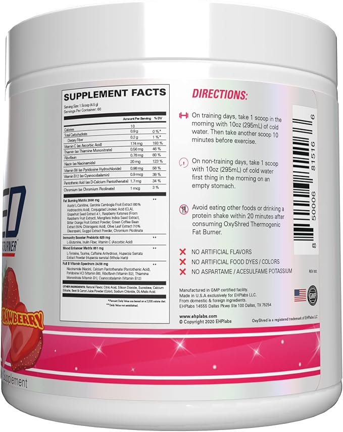 EHP Labs OxyShred Pre Workout Powder - Preworkout Powder with L Glutamine &amp Acetyl L Carnitine Energy Boost Drink - Cosmic Blast 60 Servings