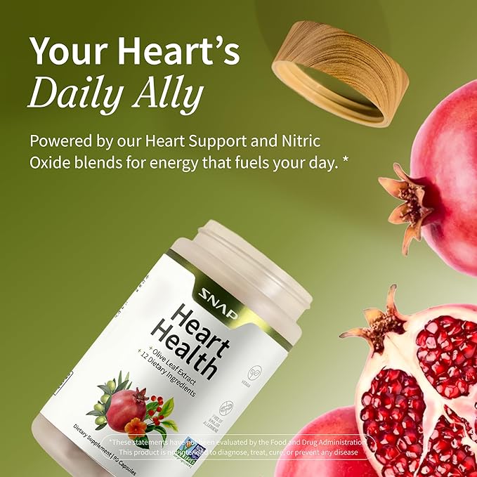 Snap Supplements Heart Health Support Supplement - Botanical Support for Heart Health Healthy Circulation and Nitric Oxide Levels 30-Day Supply 90 Capsules (Packaging May Vary)