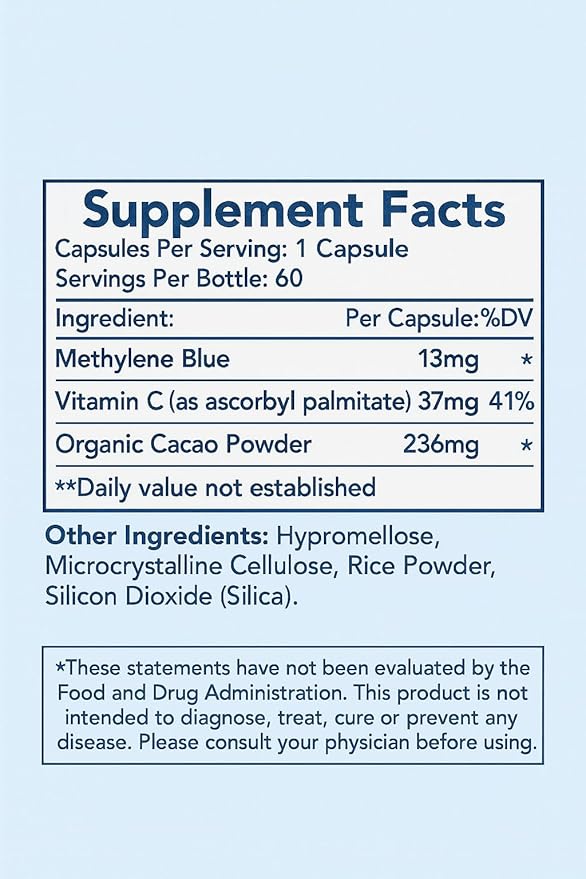 Methylene Blue Capsules to Support Brain Function Mental Clarity and Cellular Health | Premium Pharmaceutical Grade | Manufactured in FDA Registered USA Facility | Purity Tested