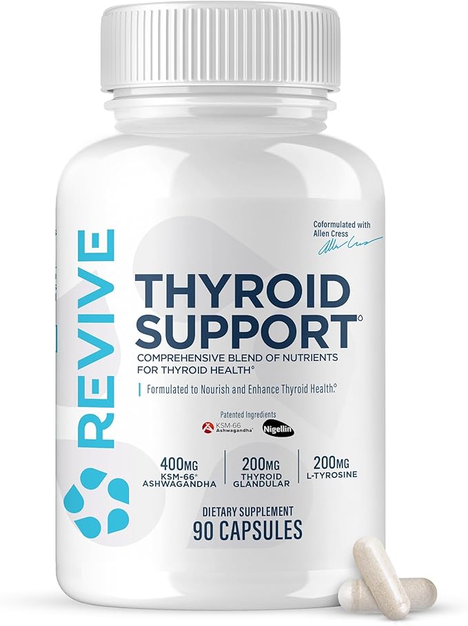 Revive MD Thyroid Support Supplement for Men &amp Women - Comprehensive Blend of Nutritents Supports Healthy Thyroid Function with Essential Vitamin Minerals &amp Herbs (90 Capsules 30 Servings)