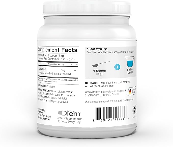 Omne Diem Micronized Max Absorb Creatine 21.16oz - 600G with Micronized Creavitalis - 120 Servings