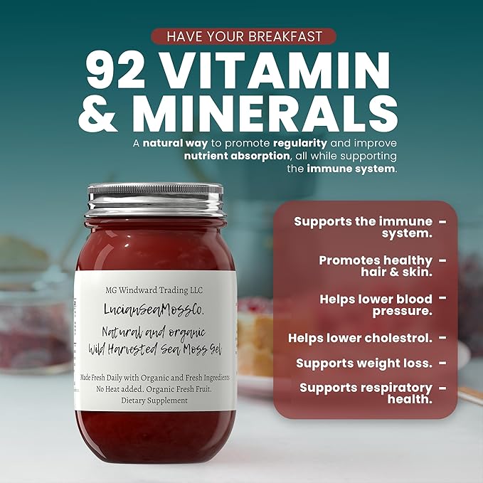 Blueberry Sea Moss Gel Organic Fresh Fruit Infused Wild Harvested Irish Sea Moss Gel | Immune and Digestive Support | Vitamin Mineral Antioxidant Supplements | (16 oz. Blueberry)