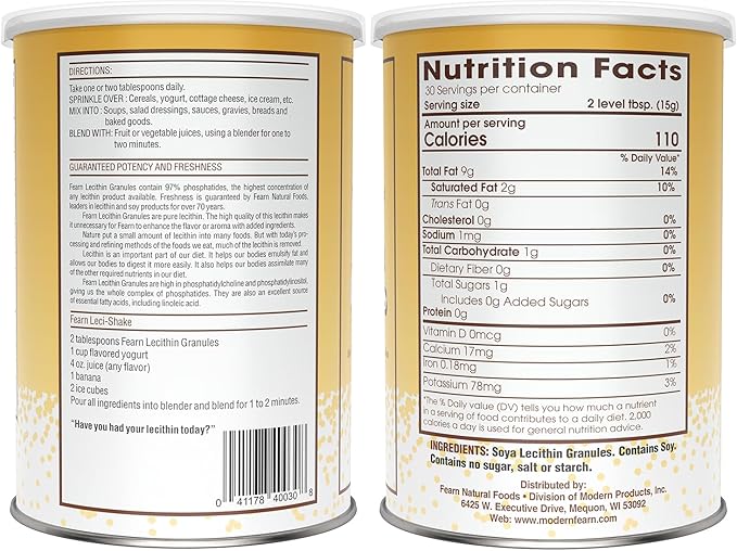 Fearn Natural Foods Soy Lecithin Granules – Fat Emulsifier with Essential Nutrients for Health Improve Texture of Cakes Breads &amp DIY Gummies 16 Oz