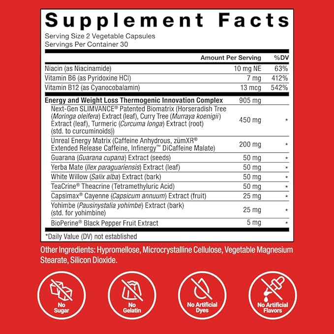 LeanFire with Next-Gen SLIMVANCE Advanced Thermogenic Fat Burner for Weight Loss with B Vitamins and Capsimax to Boost Metabolism Increase Energy and Enhance Focus Force Factor 60 Capsules