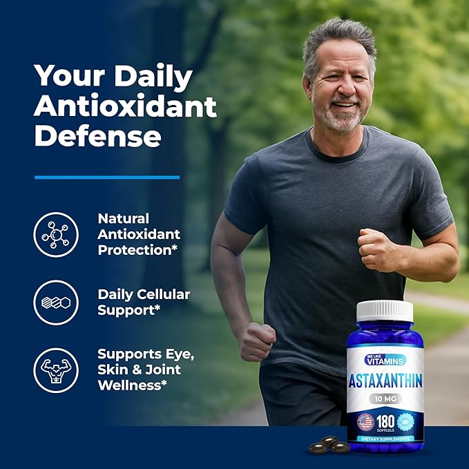 We Like Vitamins Astaxanthin 10mg Softgel - Highly Potent Astaxanthin Supplements from Haematococcus Pluvialis - Improves Eye Joint Skin Health &amp Energy Levels - 180 Servings 6 Month Supply