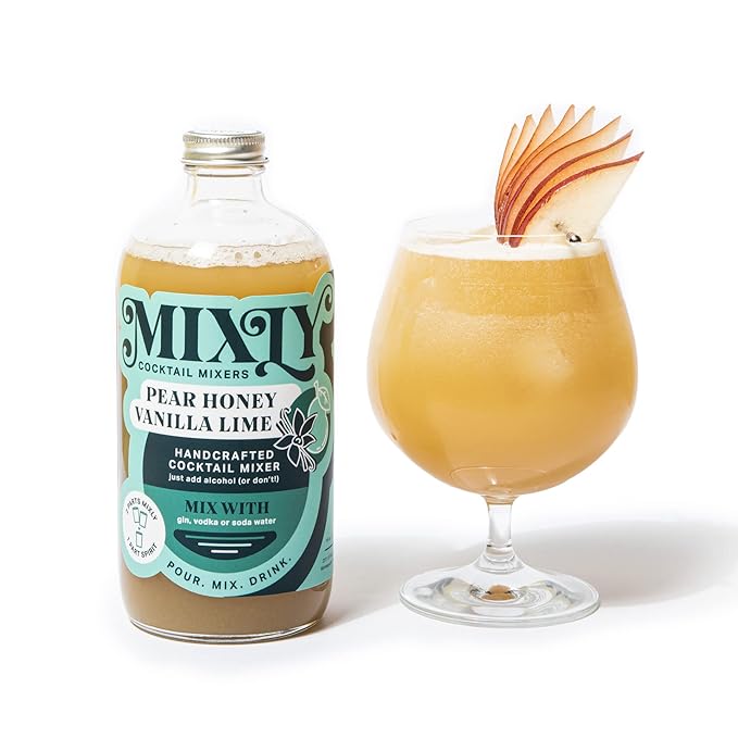 Mixly Pear Honey Vanilla Lime Mixer Made with Fresh Squeezed Juice Ready to Drink Use with Vodka Gin Soda Water 16 oz.