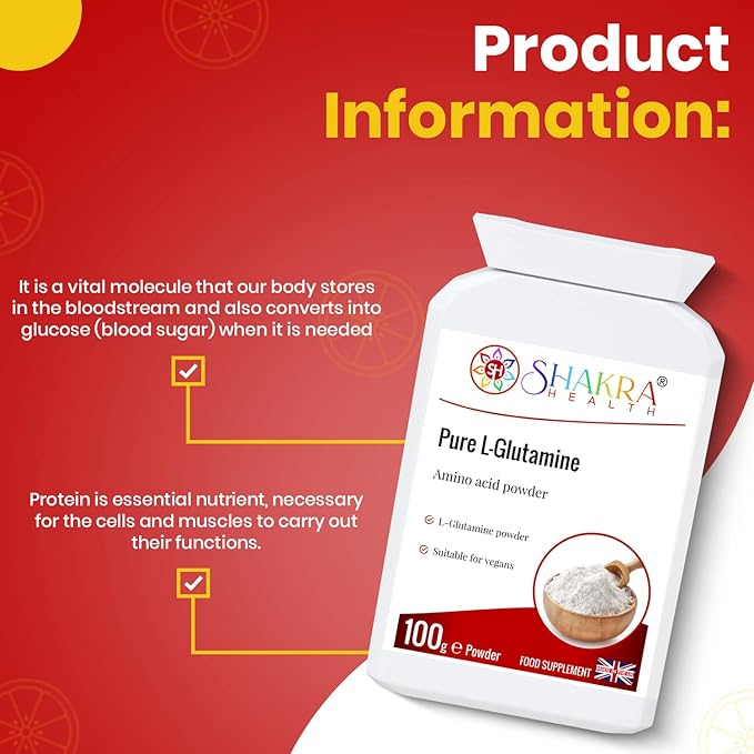 Pure L-Glutamine 100g Pure Targeted Release Vegan Amino Acid Powder for Gastrointestinal Integrity Neurological Activity Irritated Bowels &amp Immune Support | Shakra Health