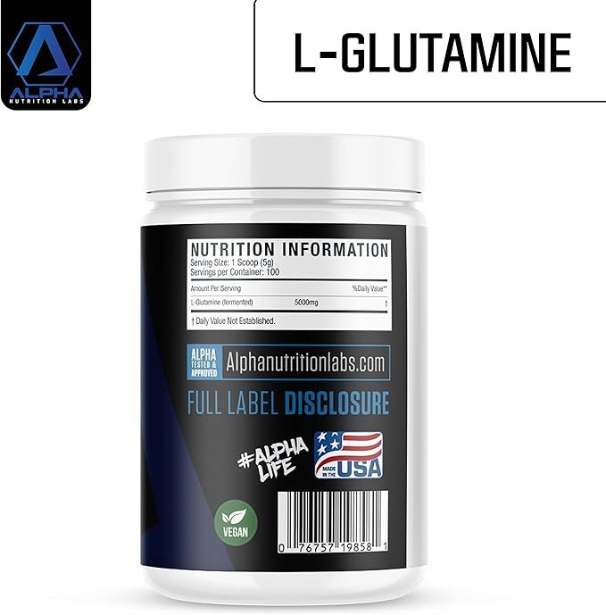 L-Glutamine Powder - 500g Fermented Plant-Based Amino Acid - Ultra-Pure Post Workout Recovery Muscle Support &amp Gut Health Supplement - Vegan Non-GMO - Unflavored