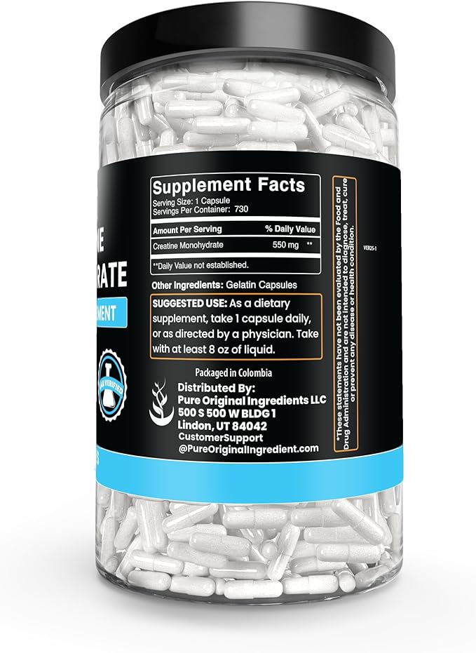 Pure Original Ingredients Creatine Monohydrate (730 Capsules) No Magnesium Or Rice Fillers Always Pure Lab Verified