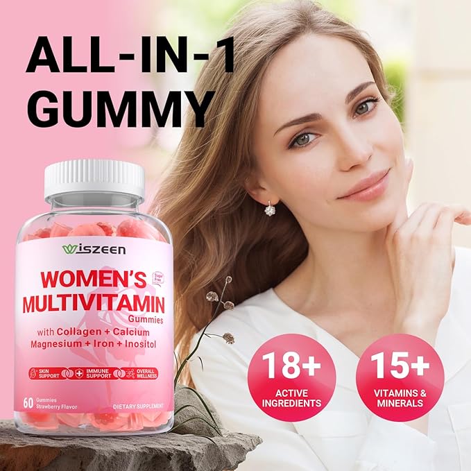 Sugar Free Methylated Multivitamin for Women Gummies Biotin Collagen Calcium Magnesium Inositol Folate Iron Vitamin A C D E - Womens Vitamins for Energy Immune Bone Skin Hair