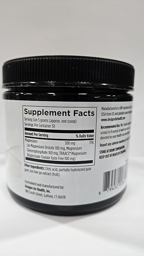 Designs for Health TriMag Supreme Powder - 300mg Triple Magnesium Drink - May Support Heart Health &amp Energy - Magnesium Orotate Glycerophosphate + Bisglycinate Chelate (30 Servings / 150g)