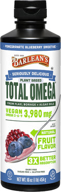 Barlean's Vegan Omega 3 6 9 Flaxseed Borage and Algae Oil Liquid Supplement Pomegranate Blueberry 3980 mg GLA EPA and DHA Fatty Acid Vegan 16 oz