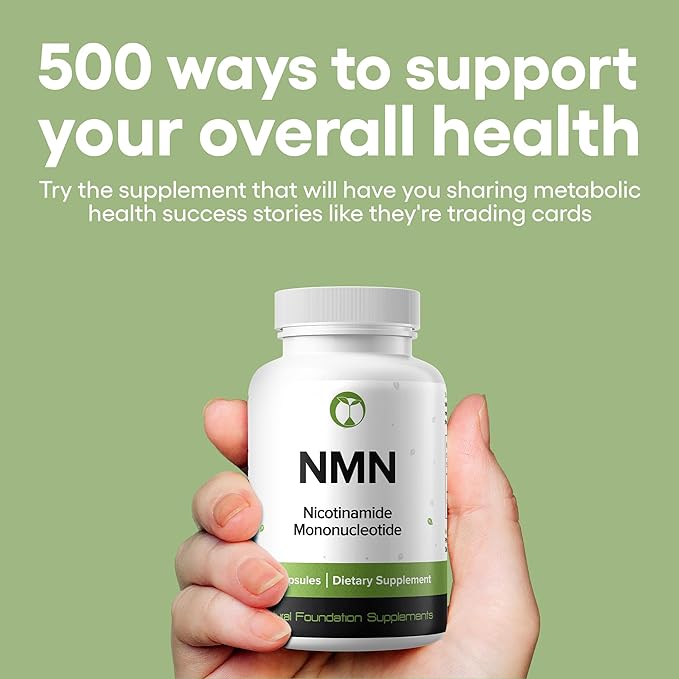 NMN 500mg Capsules 99.3% Purity | Nicotinamide Mononucleotide 30 Servings | Supports DNA Repair &amp Cognitive Function | Vegetarian Friendly Gluten Free Non-GMO 3rd Party Tested (30 Capsules NMN)