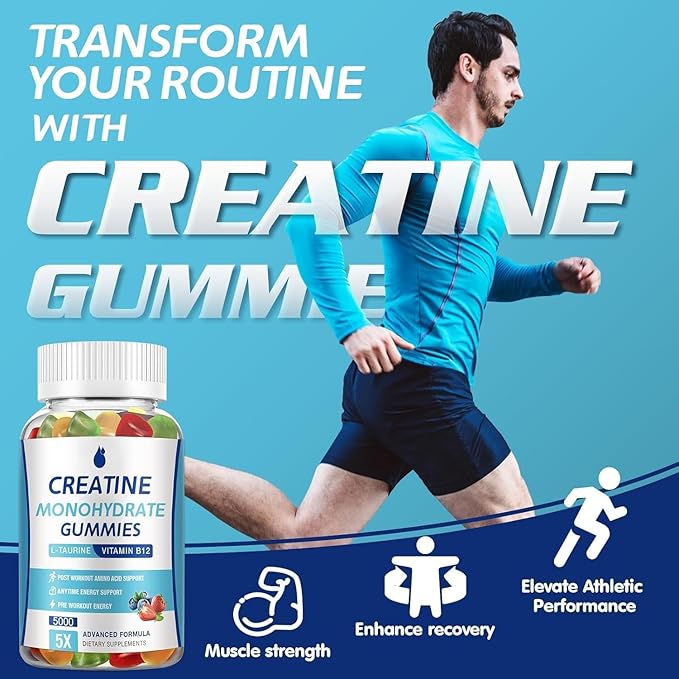 Creatine Monohydrate Gummies 5000mg Creatine for Women &amp Men 2 Packs Creatine Monohydrate Chew for Boost Focus Muscle Strength 5g Creatine Monohydrate per Serving Sugar Free Vegan